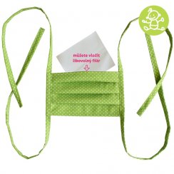 Cotton double layer mask, child - Green with white dots